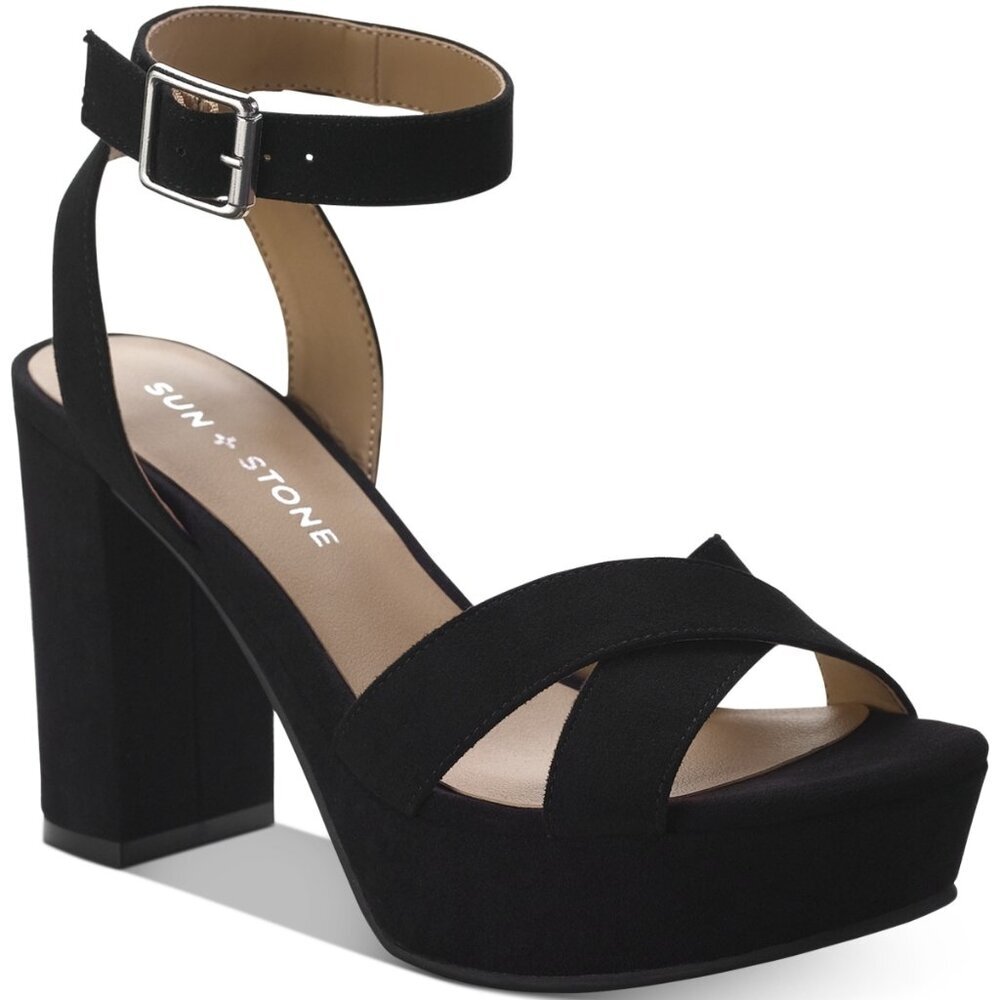 59$ Sun + Stone Lillah Block Heel Platform Dress Sandals Size 9.5 US Black